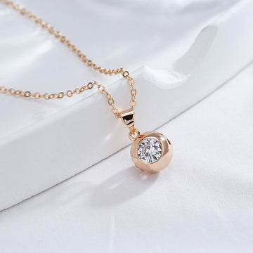 Sparkling Rolled 14K Rose Gold AAA Zircon Damond Round Pendant Necklace For Women - Trendy New Jewellery